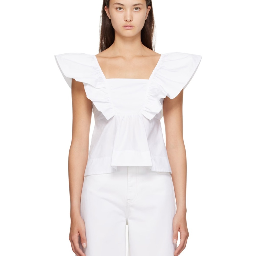 GANNI 
Elegant White Ruffle Sleeve Top